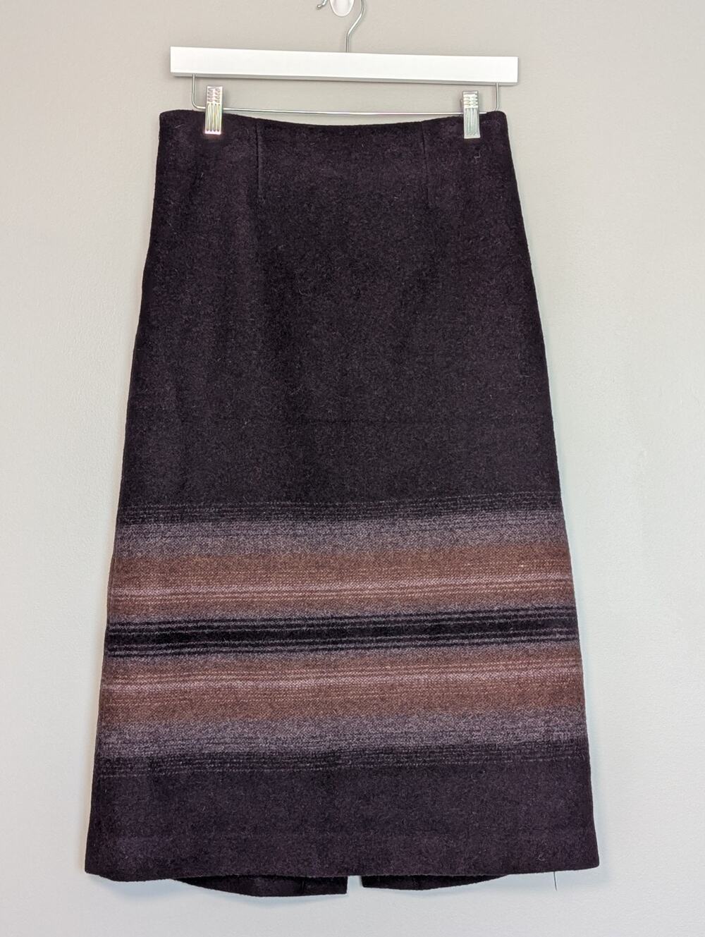 Wool Skirt Striped Vintage Boho Indie Cream Purple Brown Long Maxi 30" W14